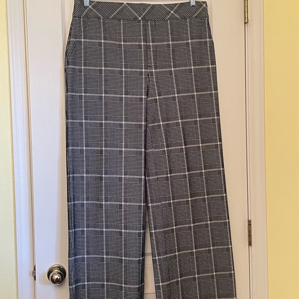 SPANX 2X High Rise Wide Leg Plaid Pants Black White